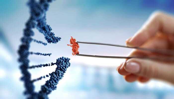 A hand using tweezers to manipulate a segment of a dna strand, symbolizing genetic engineering, biotechnology, and regenerative medicine companies in the usa