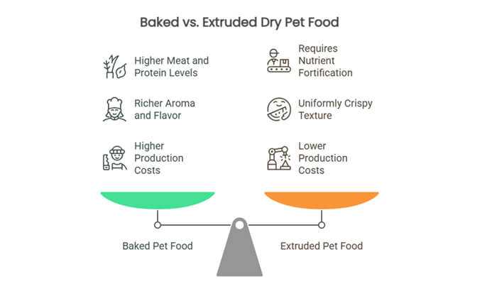 Key differences between baked and extruded dry pet food