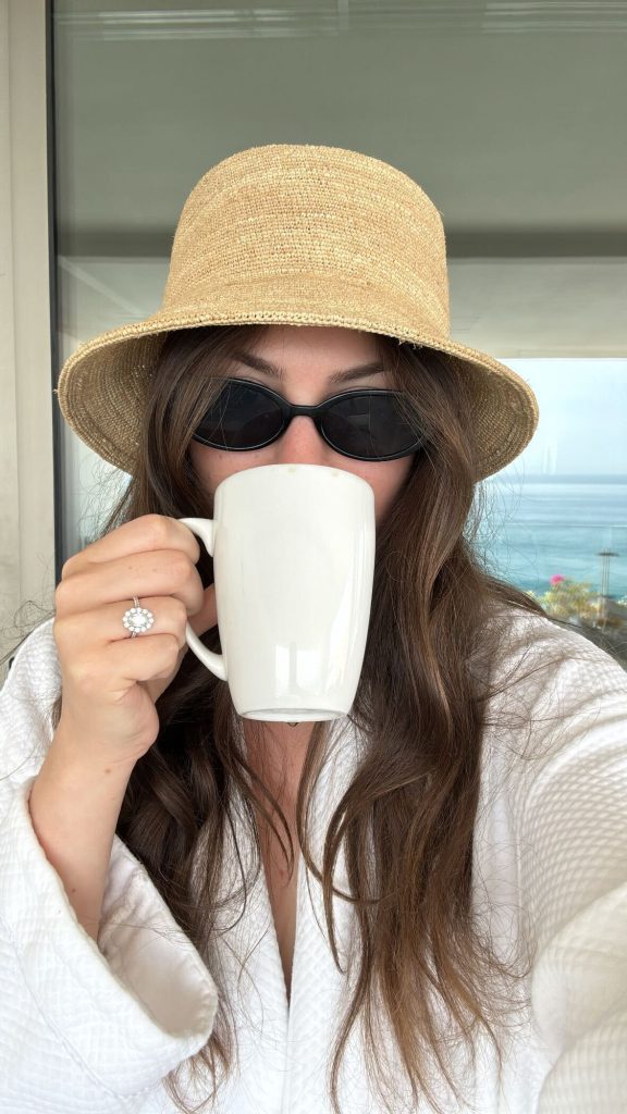 girl sipping coffee in summer