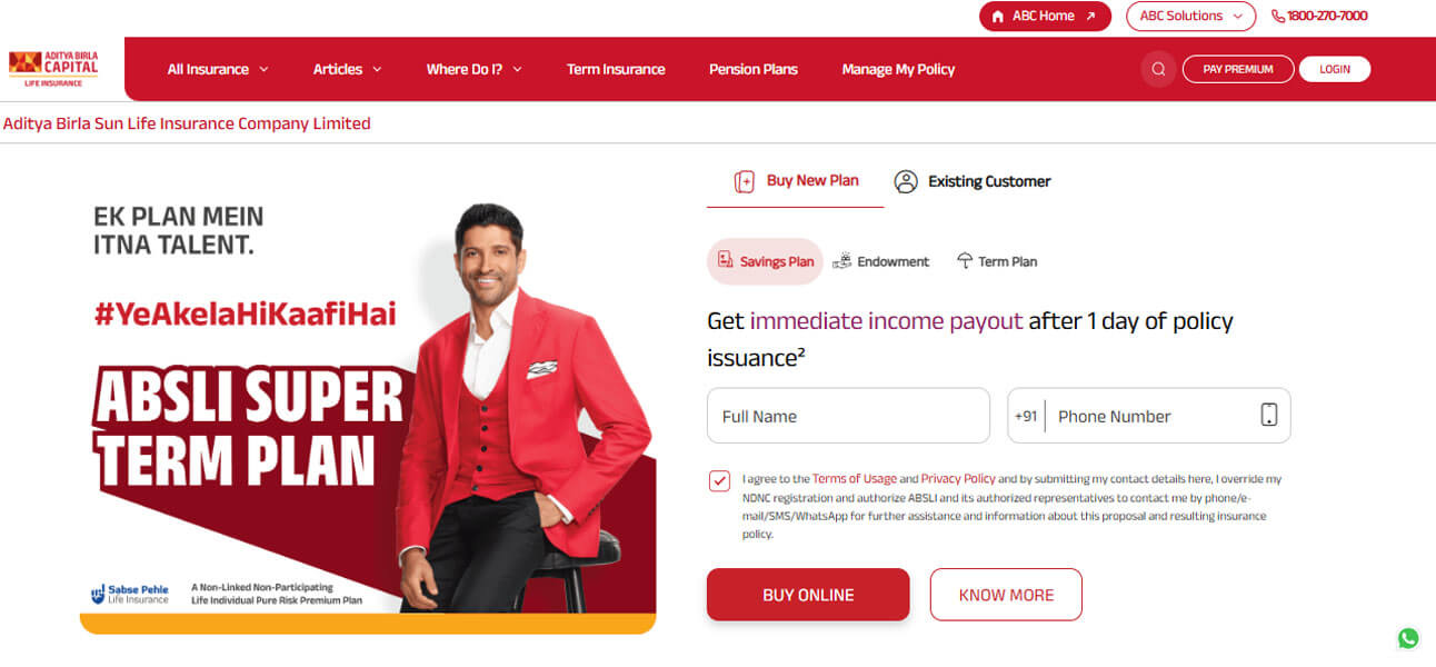 Term insurance plans in india by aditya birla sun life promoting absli super term plan with income payout benefits.