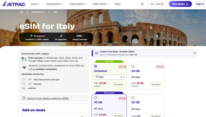 How to set up jetpac in italy