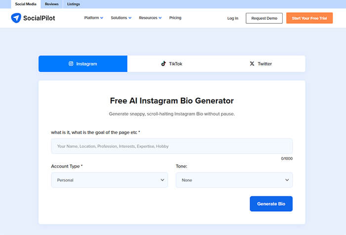 SocialPilot Free Instagram Bio Generator