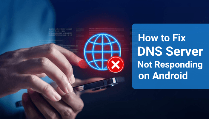 Person using Android smartphone with network error icon, illustrating how to fix DNS server not responding on mobile devices.