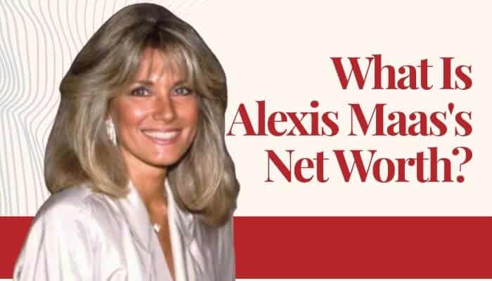 Alexis Maas featured in a graphic asking about her net worth, highlighting her background as Johnny Carson’s final wife.