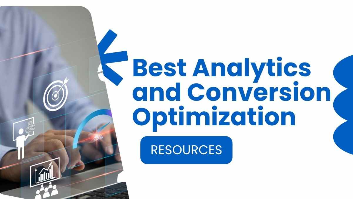 Digital Marketing Resources graphic featuring analytics, conversion optimization, performance tracking, and data-driven strategies for improving online campaigns.