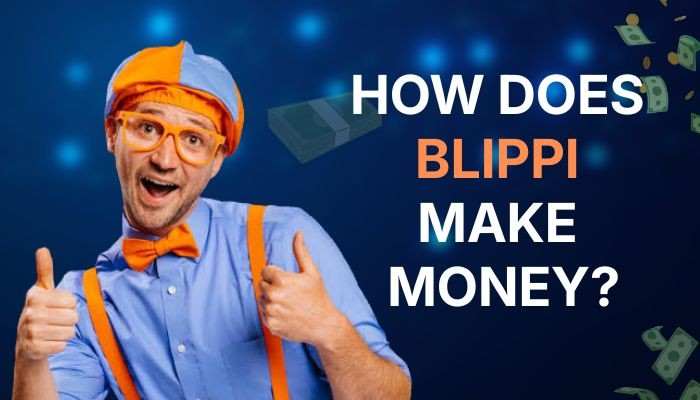 Blippi net worth - tycoonstory | tycoonstory media Blippi net worth featuring blippi in his signature orange and blue outfit with money graphics, highlighting his income sources, children’s entertainment career, digital content success, and business growth.